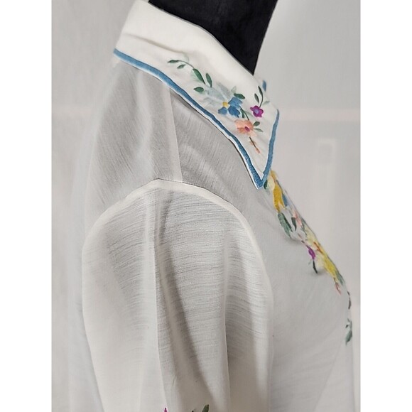 Vintage Lily Boho Floral Embroidered Tunic Top Blouse Sheer Peasant Medium - Picture 10 of 14